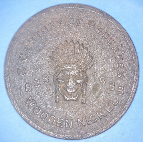 RARE: CHICAGO 1933 CENTURY OF PROGRESS WORLD's FAIR WOODEN NICKEL - *98692334 🌈