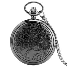 Black Doctor Who Design Quartz Pocket Watch Necklace Chain Xmas Gifts For Kids