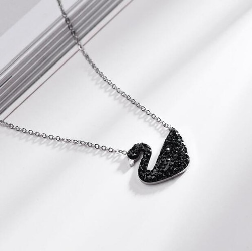 Black Swan Titanium Steel Silver Pave 