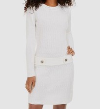 $59 Bcx Juniors' Women's White Waist-Tab Long Sleeve Sweater Dress Size Medium