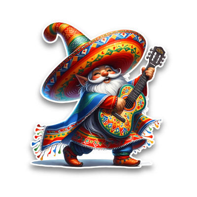 Mexican Gnome Playing Guitar Vinyl Sticker Decal Car Window Scrapbook 100x93mm