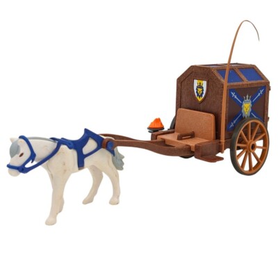Playmobil carro marrón/azul caja medieval látigo caballo - Main Image