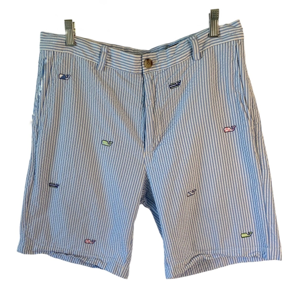 VINEYARD VINES Blue White Striped Whale Embroidered Derby