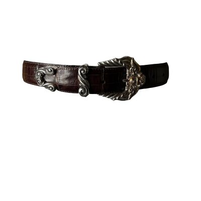 Vintage BrightonLeather Belt & Cherub Buckle Vintage Brighton Brown Leather Belt Cherub Buckle, 24-28 main image 4