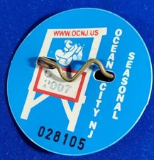Vintage 2007 Ocean City, NJ Seasonal Beach Tag Badge #028105