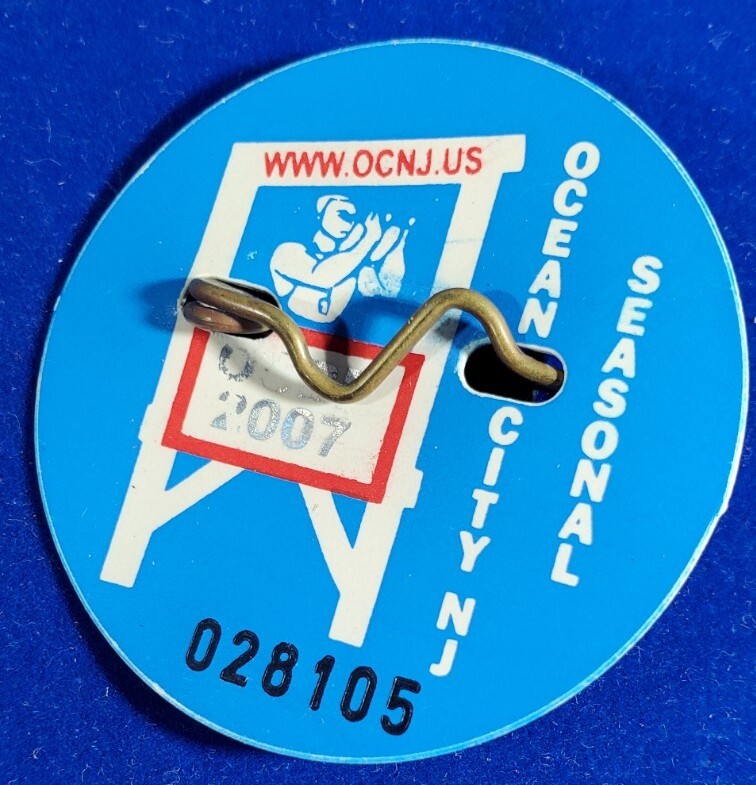 Vintage 2007 Ocean City, NJ Seasonal Beach Tag Badge #028105