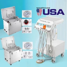 Portable Dental Mobile Delivery Unit System Air Compressor Suction Syringe 4Hole