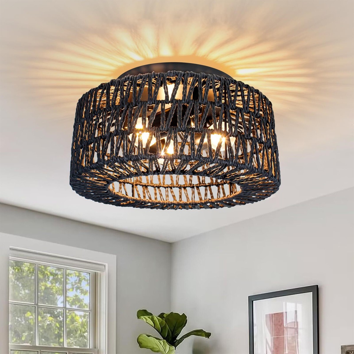 Flush Mount Wicker Lights Bay Isle Home™ Tamoa Rattan Semi Flush