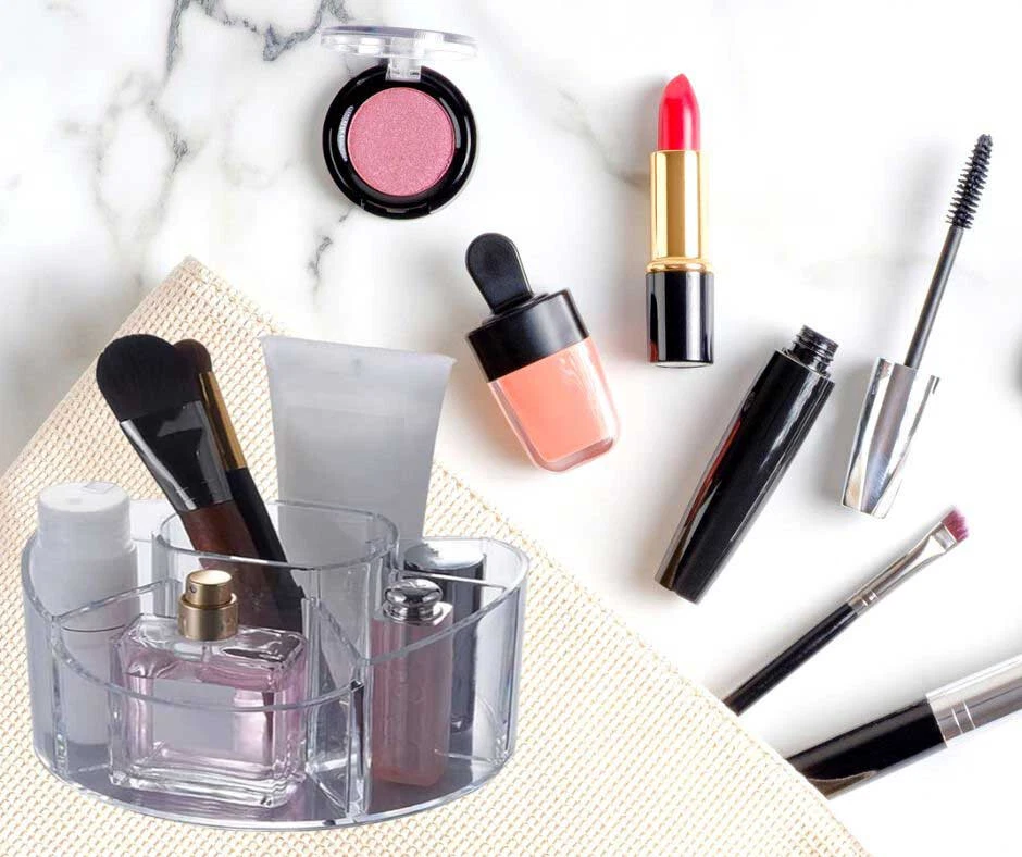 Organizer cosmetici rotondo porta trucchi 7 scomparti organizzatore make up - Immagine 3 di 4