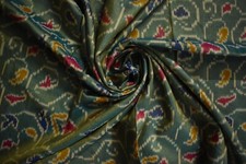FNC Vintage Sambalpuri Ikat Green Sarees Handwoven Blend Silk Sari Fabric 5 YD