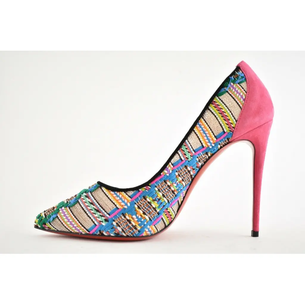 Christian Louboutin Follies Lace 100 Pink Black Hippie Suede Mesh