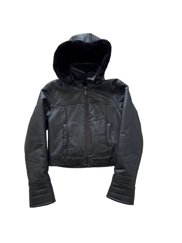 SHEBANG Leather Coat Jacket Faux Fur Lined Removable Hood Hooded