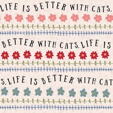 Feline Drive Fabric EVERY HOME EVERY CAT Word Stripe - Fat Quarter 18x22" FQ