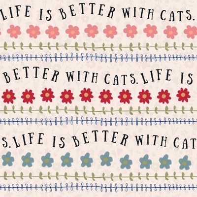 Feline Drive Fabric EVERY HOME EVERY CAT Word Stripe - Sold by the Yard