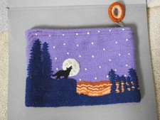 handmade WOOL pouch embroidered Howling WOLF  MOON Jenny Krauss