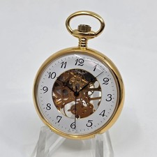 Mechanical 17 Jewels Manual Wind Gold Tone Skeleton Pocket Watch