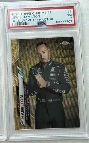 Topps 2020 Chrome Formula 1 Lewis Hamilton #1 /50 Gold Wave Refractor PSA 7