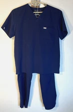 Figs Men's Size Large Navy Leon 3 pocket + Size L/S Axim Cargo Scrubs Set
