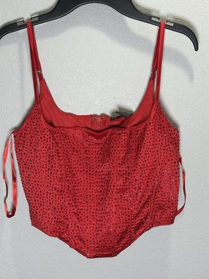 Windsor Red Gem Corset Zipper Top Size Small Coquette Flirty Party Ritzy Shimmer