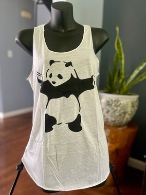 Women s White Tank Top   Cute Panda Graphic Print   100% Cotton   Sleeveless tee
