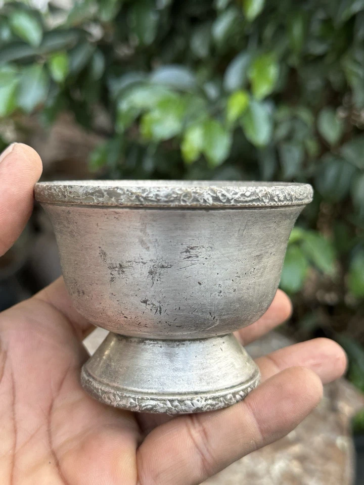 Ancient Old Copper Silver Plated Spices Grinder Mortar Pestle 1890 - Image 4 of 4