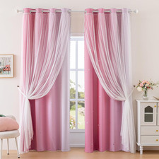 Pink Curtains 84 Inches Long Star Cut Out Decor for Girls Bedroom Kids Room Ombr