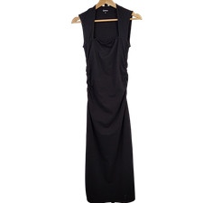 Quince Women Black Square Neck Ruched Maxi Dress Basic Sleeved XS