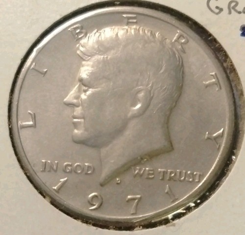 1971 D Kennedy Half Dollar Error Strike Thru Grease On Rev - Picture 2 of 4