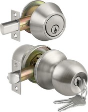 Keyed Alike Exterior Door Knob and Single Cylinder Deadbolt Lock Set, Satin