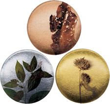 Tin Badge 3 Sets  1.25In Metal Leaf Art Badge  Hot Stamping Made in JAPAN Idea
