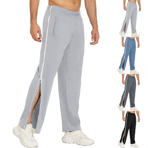Mens Jogging Pants Tracksuit Bottoms Pocket Gym Open Leg Side Zip Casual Joggers - Picture 10 of 32