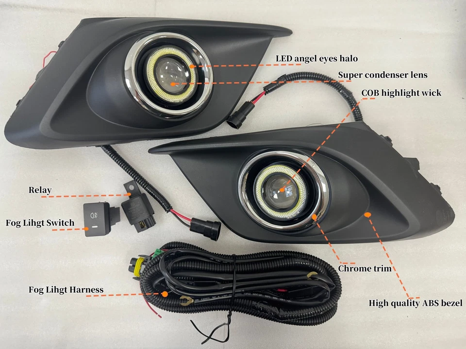 LED Projector COB Halo Angel Eye Ring DRL Fog Lights Wring For 2014-2016 Mazda 3 - Image 4 of 4