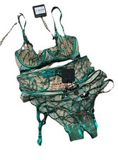 Honey Birdette Emerald Goldie Bra Suspender Brief Thong Full Set