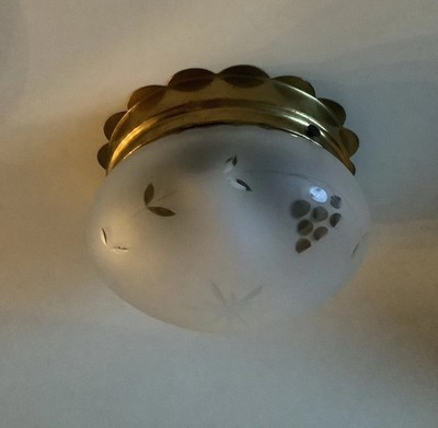 Mid Century Frosted Wheel Cut Design Ceiling Light Grapes Leaves Star Brass Fix