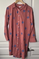 Pure J Jill Coral Embroidered Tunic Shirt Dress Button Down Crinkle Sm Petite