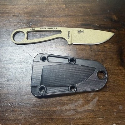 ESEE Izula Fixed Blade Neck Knife 2in Drop Point Plain Full Tang Tan Sheath