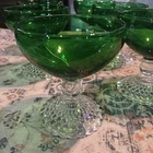 Vintage - Set of 9 Anchor Hocking Green Bubble Foot Champagne Sherbet Glass