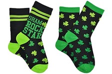 Kids St. Patrick's Day Crew Socks 2 Pair - One Size Sham Rock Star 2 Pair