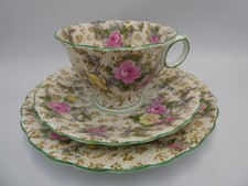 ATLAS STOKE ON TRENT GRIMWADE TRIO CUP & SAUCER PLATE CHINTZ FLORAL ALLOVER