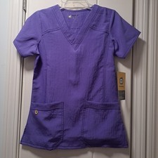 WonderWink Four Stretch Scrub Top Womens Size XS Lavendar V Neck Short Sleeve