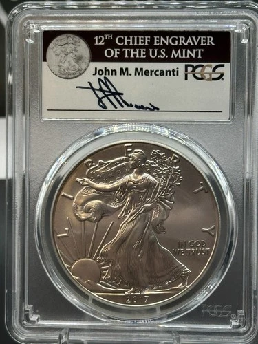 2017 American Silver Eagle PCGS MS70 Mercanti Signed Label