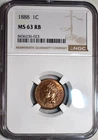 NGC MS-63 RB 1888 Indian Head Cent, Glossy, Iridescent Toned, Red-Brown specimen