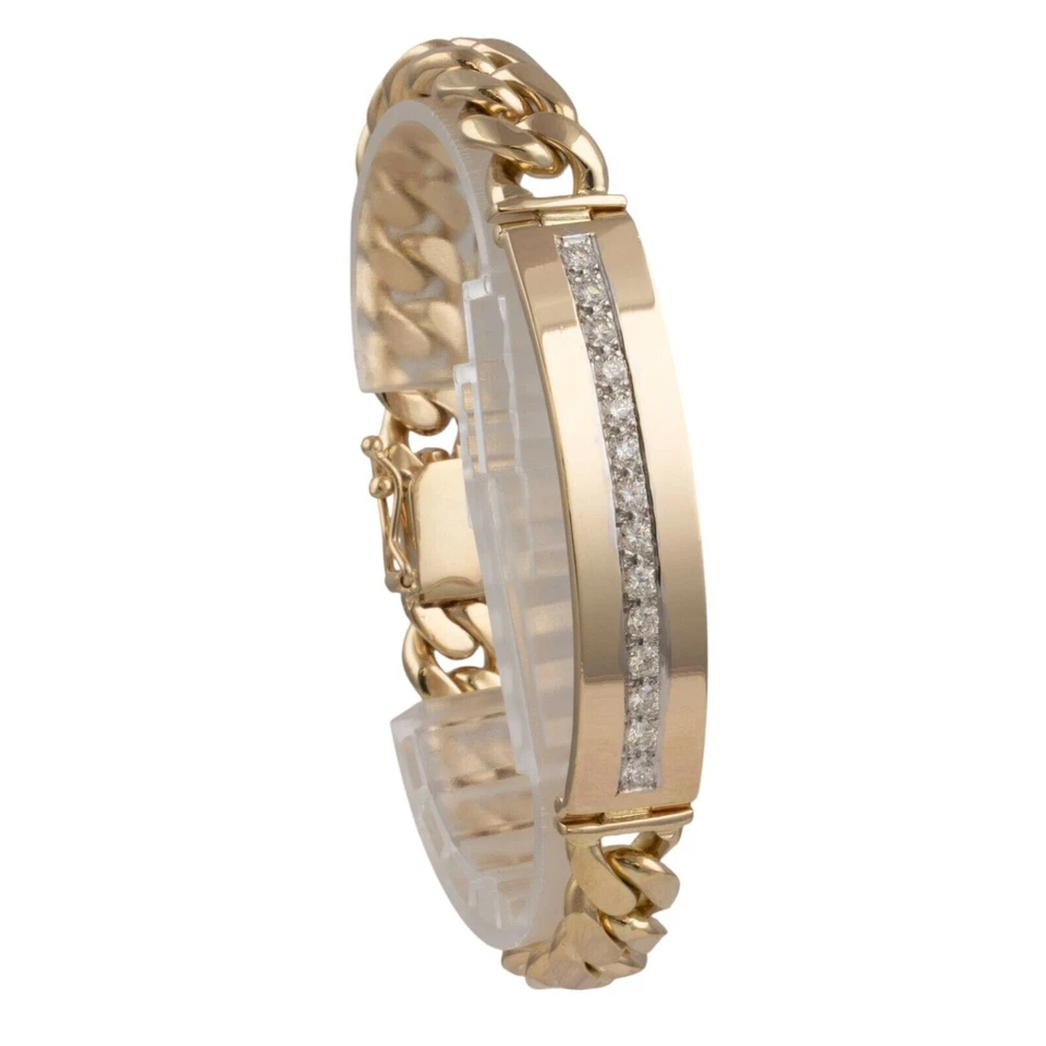 14k Yellow Gold Miami Cuban Link Diamond ID Plate Bracelet 1.50ctw G VS 8" 76.4g - Image 4 of 4