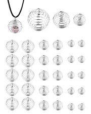 Spiral Bead Cages Pendants, 30 PCs 3 Sizes Silver Plated Stone Holder Necklac