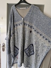 Puli Designs Vintage One Free Size Cardian Poncho Wool Blend Star Patch Blue