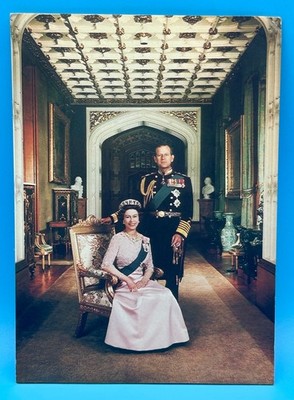 Queen Elizabeth II Prince Philip Royal Portrait Intercolour Gold Postcard 1980
