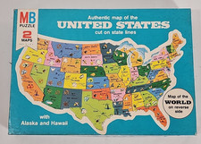 Milton Bradley 1975 Map 2 Sided Puzzle of the United States/ World COMPLETE