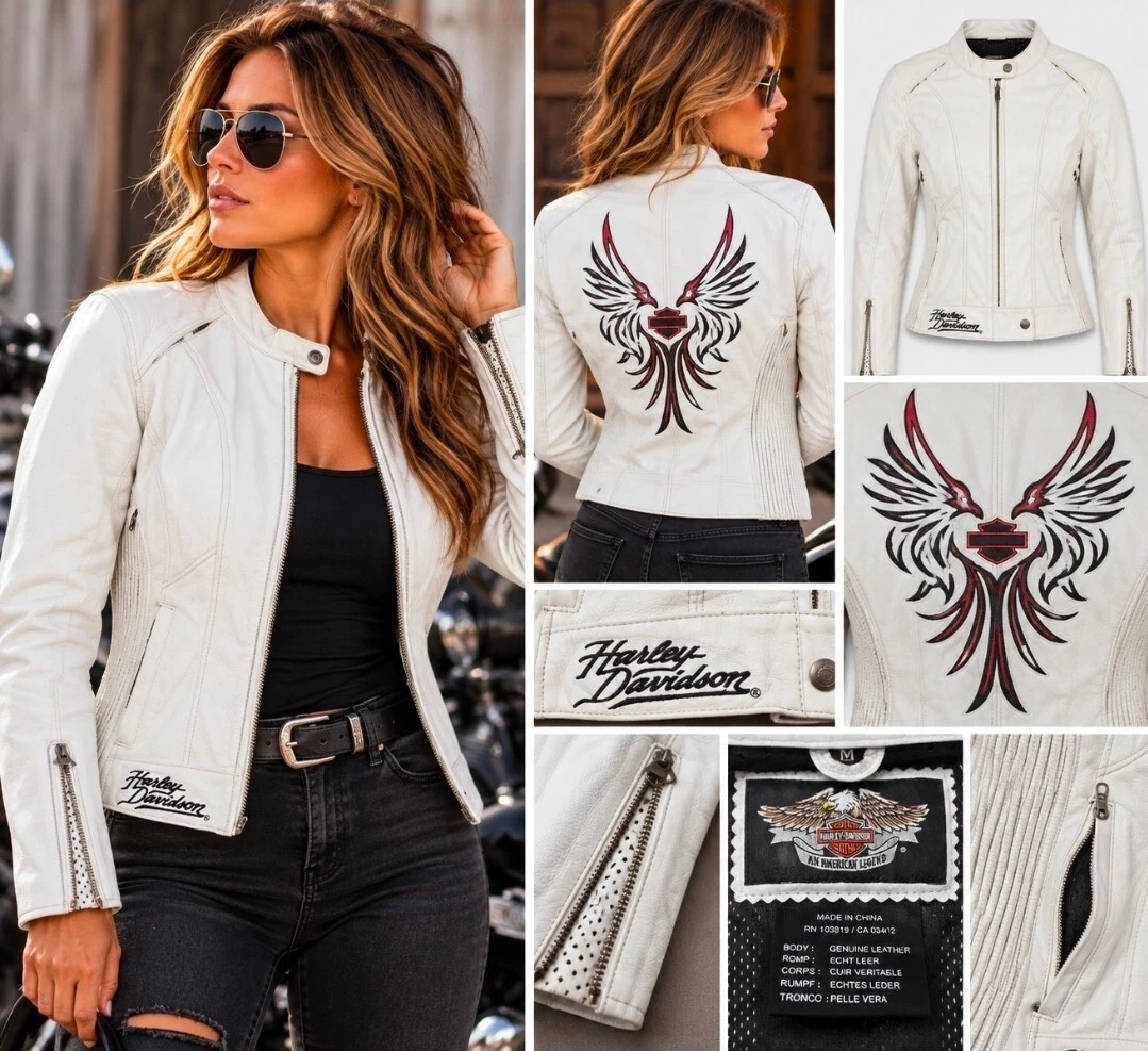 HARLEY-DAVIDSON ホワイトシングルライダースジャケット Harley-Davidson White Leather Outer Shell Coats, Jackets & Vests