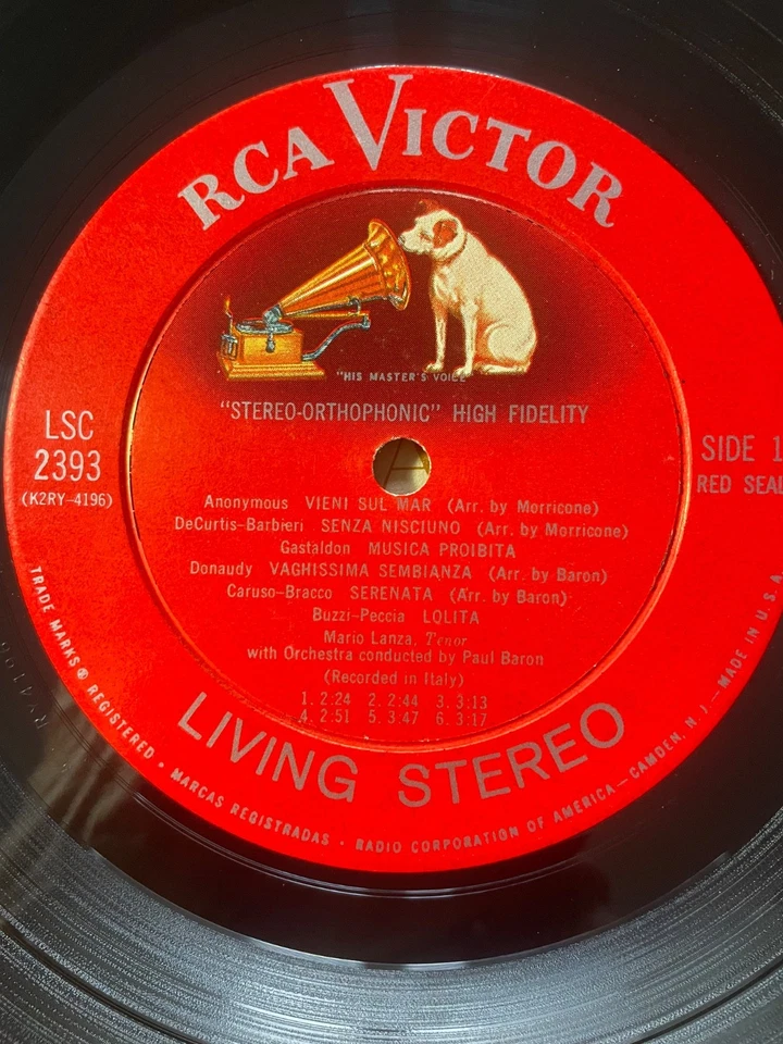 Mario Lanza Sings Caruso Favorites LP Vinyl RCA Victor Living Stereo LSC-2393 VG - Image 3 of 4