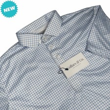 Collars and Co Polo Shirt Mens Medium Thin Blue Check Short Sleeve NWT